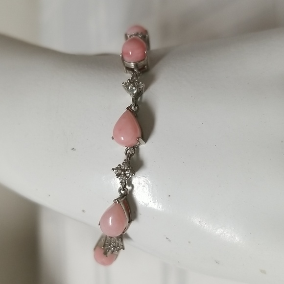 PERUVIAN PINK OPAL & WHITE ZIRCON, Adj. Sliding 7.25" Silver Bracelet EUC #54 - Picture 1 of 6